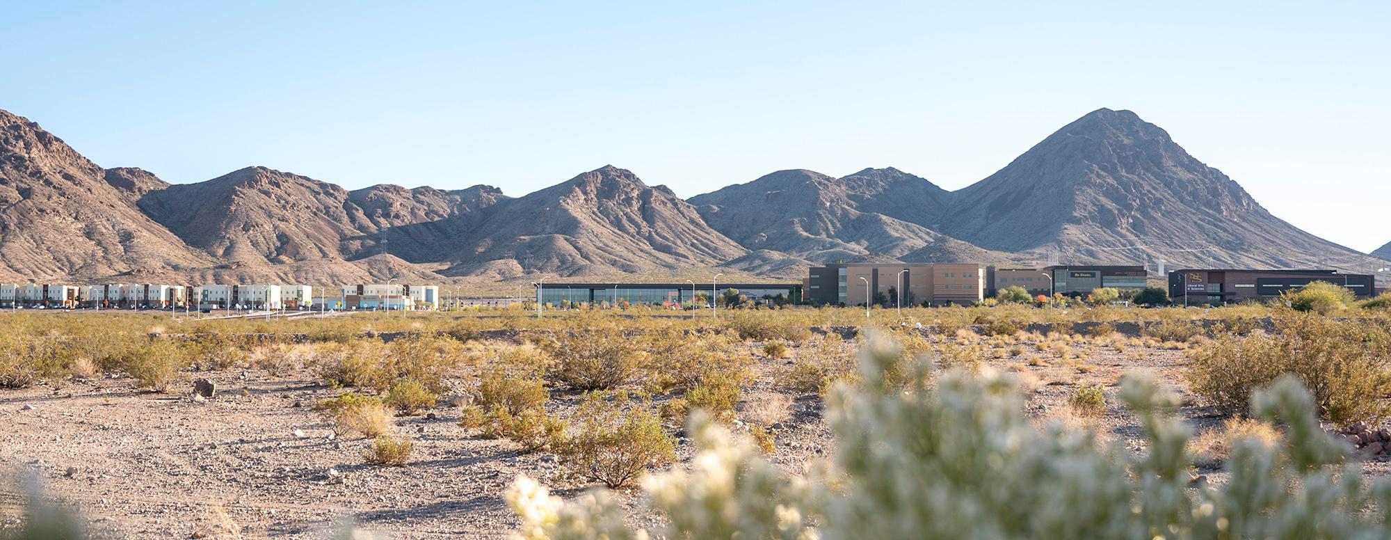 Henderson mountain range with desert landscape, representing the natural environment surrounding Nevada State University